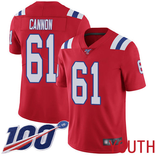 New England Patriots Football #61 100th Season Limited Red Youth Marcus Cannon Alternate NFL Jersey